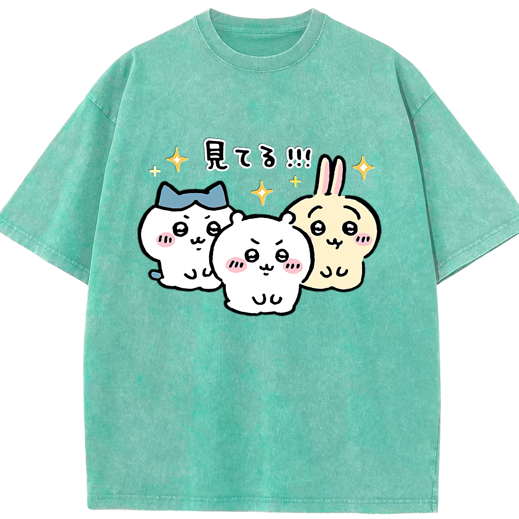 （画像用） ちいかわ ハチワレ Chii-kawa hachiware 綿100% ヴィンテージ風 半袖Tシャツ（フロントプリント）